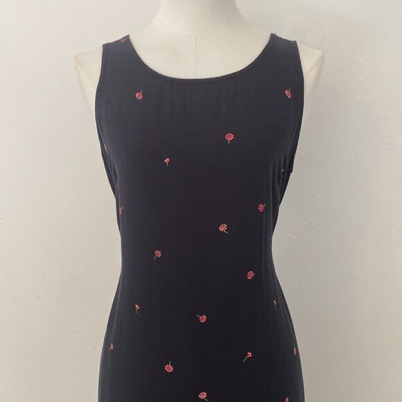 Vintage Navy Blue Floral 90's Tie Back Midi Dress Size Small/ Medium - Picture 3 of 14